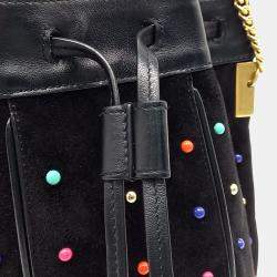 Pre Owned Saint Laurent Paris Black Suede Talita Bucket Chain Crossbody Bag
