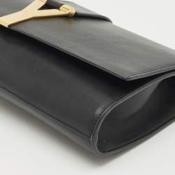 Pre Owned Saint Laurent Black Leather Y Ligne Clutch