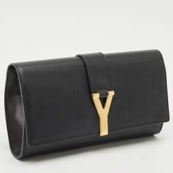 Pre Owned Saint Laurent Black Leather Y Ligne Clutch