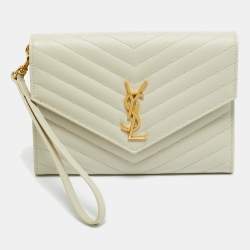 مملوكة مسبقًا Saint Laurent Off White Matelasse Leather Cassandre Wristlet Clutch