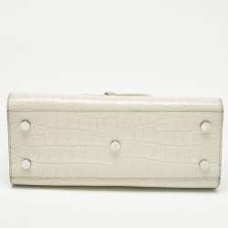Pre Owned Saint Laurent Off White Croc Embossed Leather Baby Classic Sac De Jour Tote