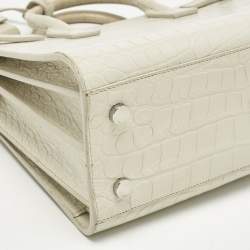 Pre Owned Saint Laurent Off White Croc Embossed Leather Baby Classic Sac De Jour Tote