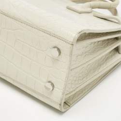 Pre Owned Saint Laurent Off White Croc Embossed Leather Baby Classic Sac De Jour Tote