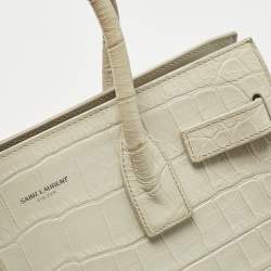 Pre Owned Saint Laurent Off White Croc Embossed Leather Baby Classic Sac De Jour Tote