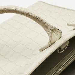 Pre Owned Saint Laurent Off White Croc Embossed Leather Baby Classic Sac De Jour Tote