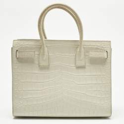 Pre Owned Saint Laurent Off White Croc Embossed Leather Baby Classic Sac De Jour Tote
