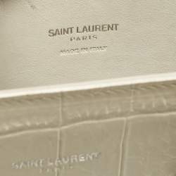 Pre Owned Saint Laurent Off White Croc Embossed Leather Baby Classic Sac De Jour Tote