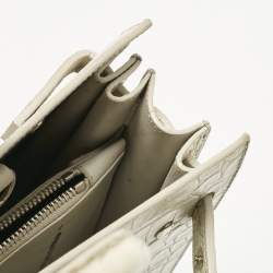 Pre Owned Saint Laurent Off White Croc Embossed Leather Baby Classic Sac De Jour Tote