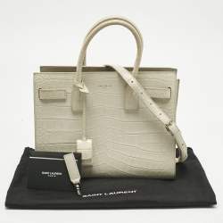 Pre Owned Saint Laurent Off White Croc Embossed Leather Baby Classic Sac De Jour Tote