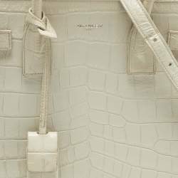 Pre Owned Saint Laurent Off White Croc Embossed Leather Baby Classic Sac De Jour Tote