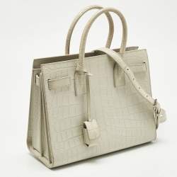 Pre Owned Saint Laurent Off White Croc Embossed Leather Baby Classic Sac De Jour Tote