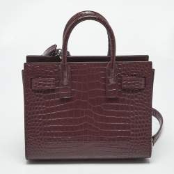 Pre Owned Saint Laurent Burgundy Croc Embossed Leather Nano Classic Sac De Jour Tote