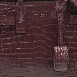 Pre Owned Saint Laurent Burgundy Croc Embossed Leather Nano Classic Sac De Jour Tote