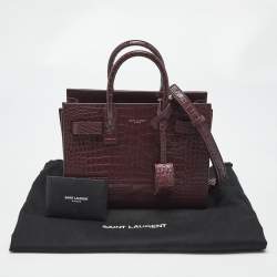 Pre Owned Saint Laurent Burgundy Croc Embossed Leather Nano Classic Sac De Jour Tote