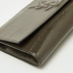 Pre Owned Yves Saint Laurent Grey Patent Leather Belle De Jour Flap Clutch