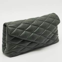 Pre Owned Saint Laurent Dark Green Quilted Leather Puffer Sade Envelope Clutch
