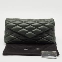 Pre Owned Saint Laurent Dark Green Quilted Leather Puffer Sade Envelope Clutch