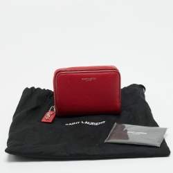 Pre Owned Saint Laurent Red Leather Compact Wallet