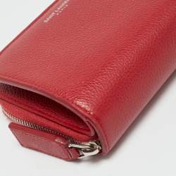 Pre Owned Saint Laurent Red Leather Compact Wallet