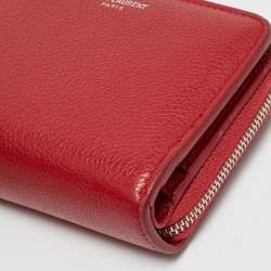 Pre Owned Saint Laurent Red Leather Compact Wallet