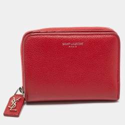 Pre Owned Saint Laurent Red Leather Compact Wallet