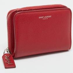 Pre Owned Saint Laurent Red Leather Compact Wallet