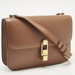 Pre Owned Saint Laurent Brown Leather Le Carre Shoulder Bag