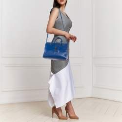 Pre Owned Saint Laurent Blue Leather Medium Monogram Cabas Tote