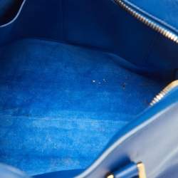 Pre Owned Saint Laurent Blue Leather Medium Monogram Cabas Tote