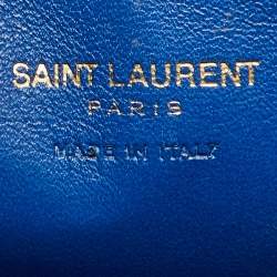 Pre Owned Saint Laurent Blue Leather Medium Monogram Cabas Tote