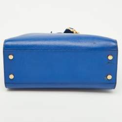 Pre Owned Saint Laurent Blue Leather Medium Monogram Cabas Tote