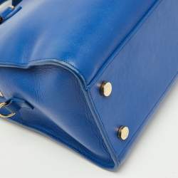 Pre Owned Saint Laurent Blue Leather Medium Monogram Cabas Tote