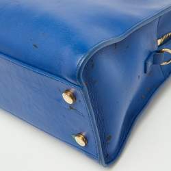 Pre Owned Saint Laurent Blue Leather Medium Monogram Cabas Tote