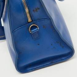Pre Owned Saint Laurent Blue Leather Medium Monogram Cabas Tote