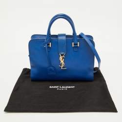 Pre Owned Saint Laurent Blue Leather Medium Monogram Cabas Tote