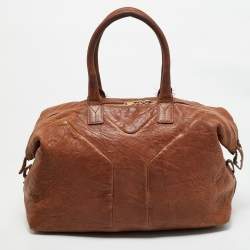 Pre Owned Yves Saint Laurent Brown Pebbled Leather Easy Y Satchel