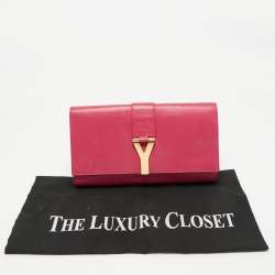 Pre Owned Saint Laurent Fuchsia Leather Ligne Y Clutch