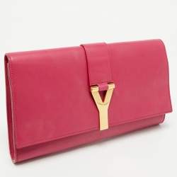 Pre Owned Saint Laurent Fuchsia Leather Ligne Y Clutch