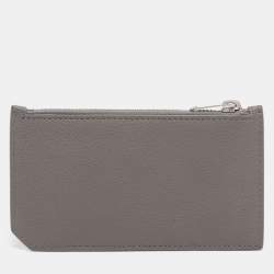 Pre Owned Saint Laurent Grey Leather 5 Fragments Zip Pouch Card Holder