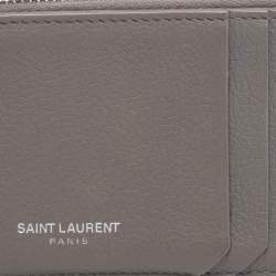 Pre Owned Saint Laurent Grey Leather 5 Fragments Zip Pouch Card Holder