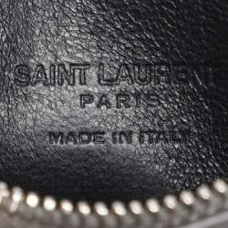 Pre Owned Saint Laurent Grey Leather 5 Fragments Zip Pouch Card Holder