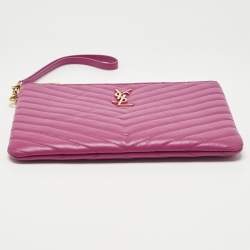Pre Owned Saint Laurent Fuchsia Matelassé Leather A5 Wristlet Pouch