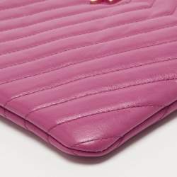 Pre Owned Saint Laurent Fuchsia Matelassé Leather A5 Wristlet Pouch