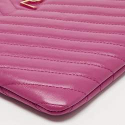 Pre Owned Saint Laurent Fuchsia Matelassé Leather A5 Wristlet Pouch