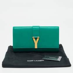 Pre Owned Saint Laurent Green Leather Y-Ligne Clutch