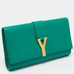 Pre Owned Saint Laurent Green Leather Y-Ligne Clutch