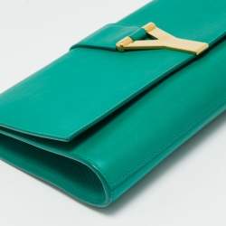 Pre Owned Saint Laurent Green Leather Y-Ligne Clutch