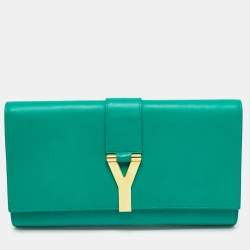 Pre Owned Saint Laurent Green Leather Y-Ligne Clutch