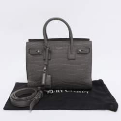 Pre Owned Saint Laurent Grey Croc Embossed Leather Baby Classic Sac De Jour Tote