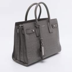 Pre Owned Saint Laurent Grey Croc Embossed Leather Baby Classic Sac De Jour Tote